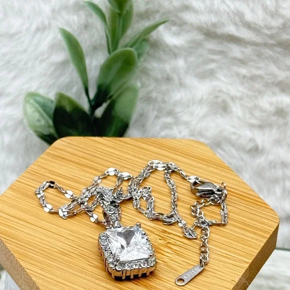 Stainless Steel Chain with Silver Tone Rhinestones Pendant - Picture 6 of 7